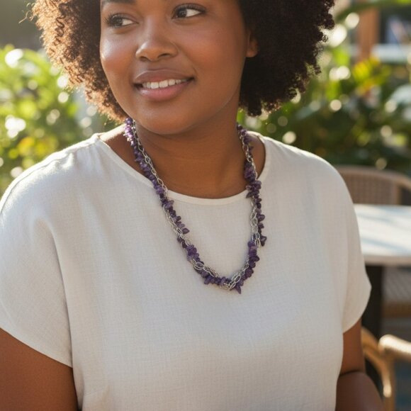 Artisan Amethyst Necklace, Sterling Silver Handcrafted Chain - Picture 5 of 8